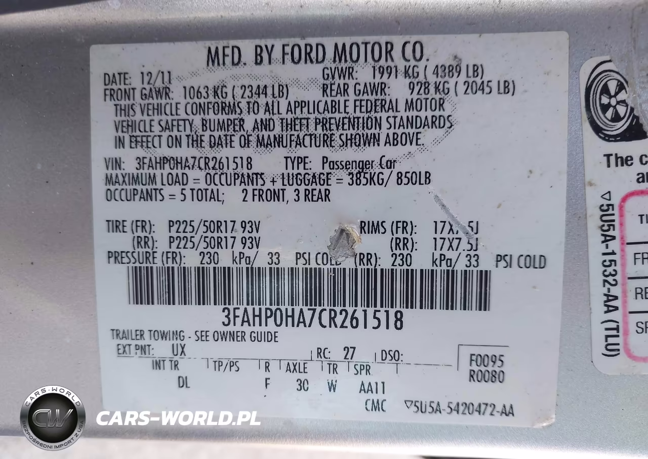 2012 Ford Fusion Se VIN:3FAHP0HA7CR261518 - 9