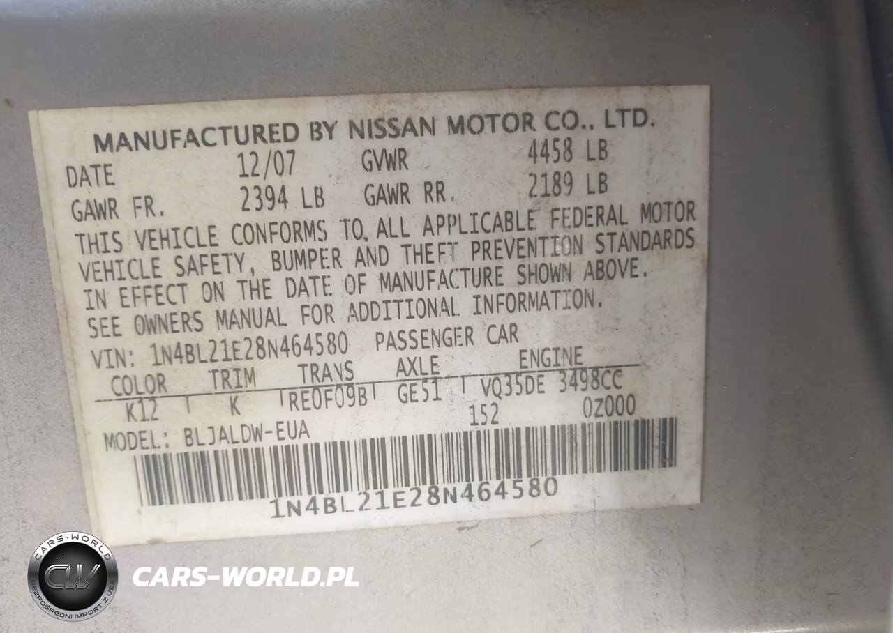 2008 Nissan Altima 3.5 Se VIN:1N4BL21E28N464580 - 9