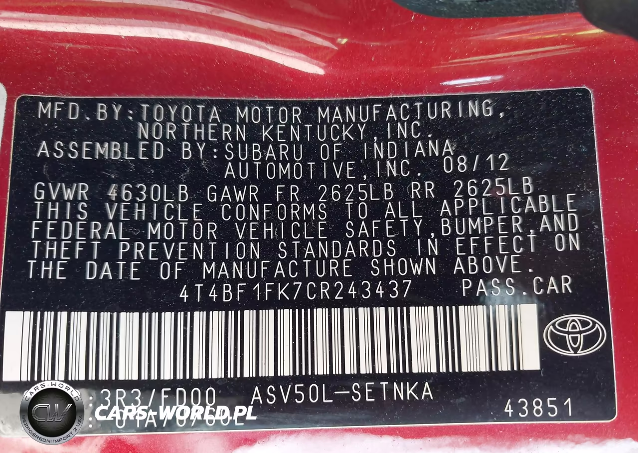 2012 Toyota Camry Le VIN:4T4BF1FK7CR243437 - 9