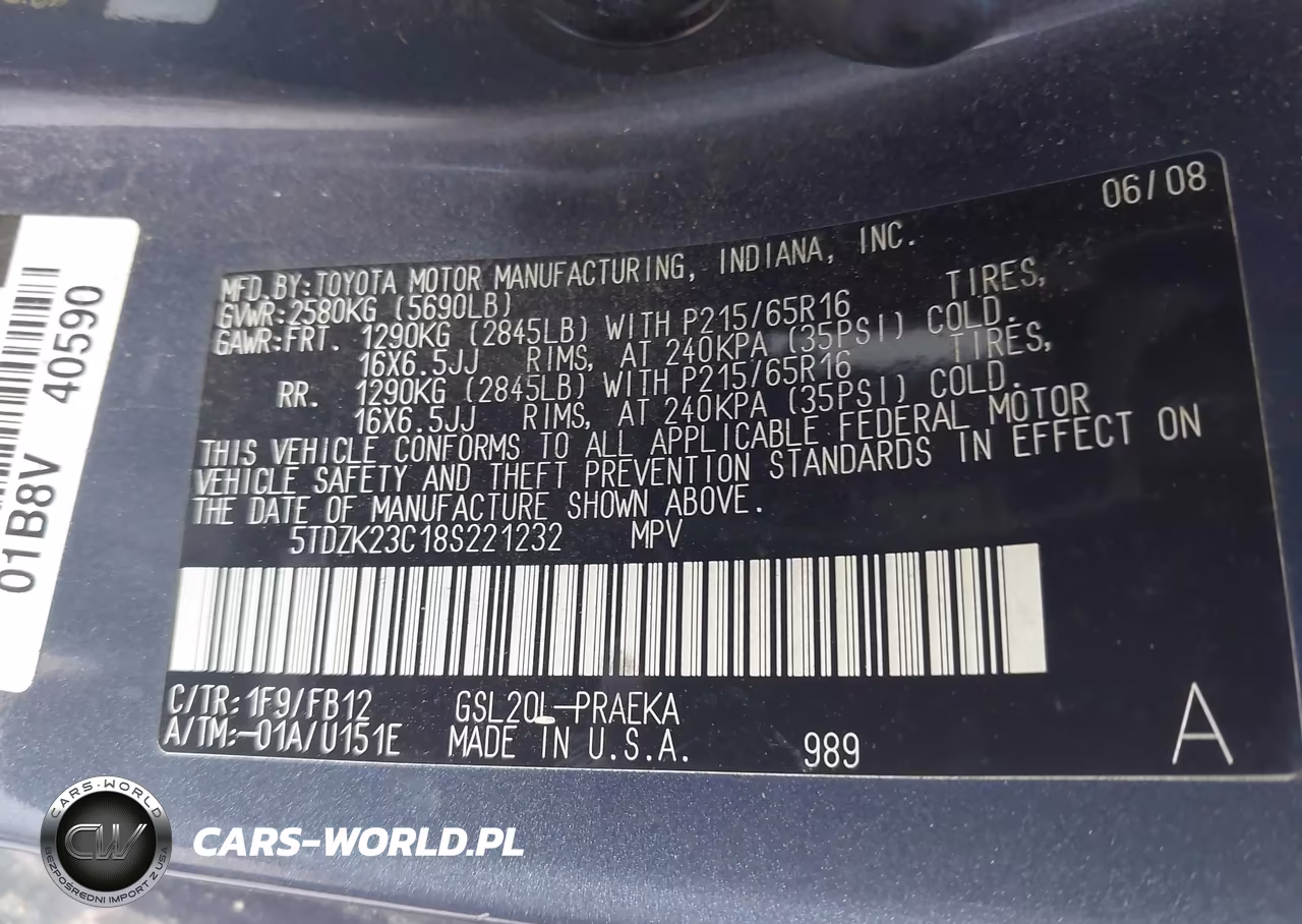 2008 Toyota Sienna Ce VIN:5TDZK23C18S221232 - 9