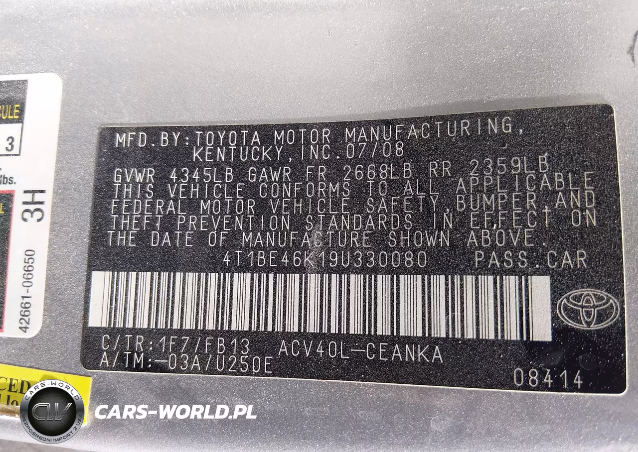 2009 Toyota Camry VIN:4T1BE46K19U330080 - 9