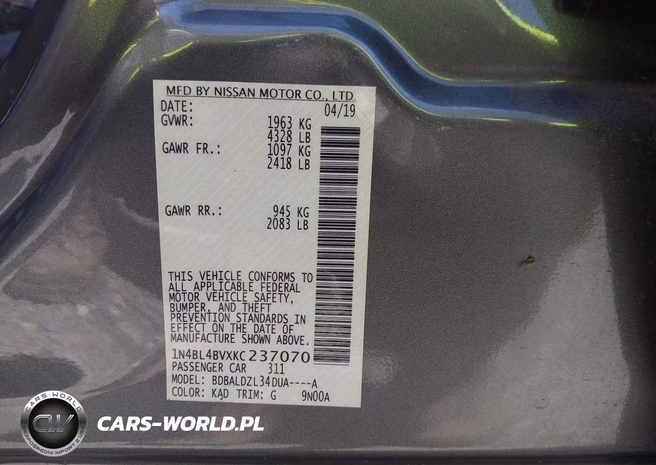2019 Nissan Altima 2.5 S VIN:1N4BL4BVXKC237070 - 9