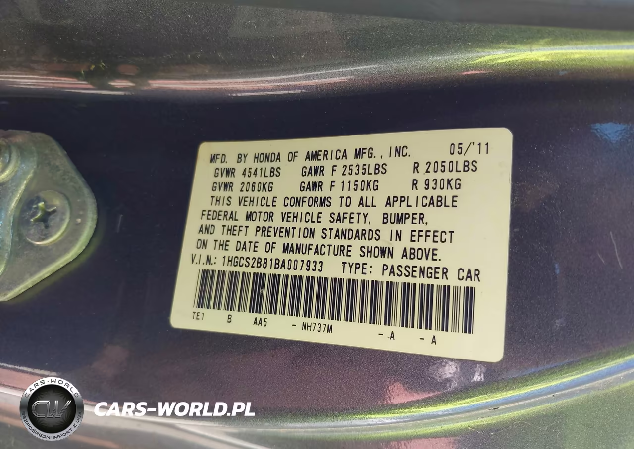 2011 Honda Accord 3.5 Ex-L VIN:1HGCS2B81BA007933 - 9