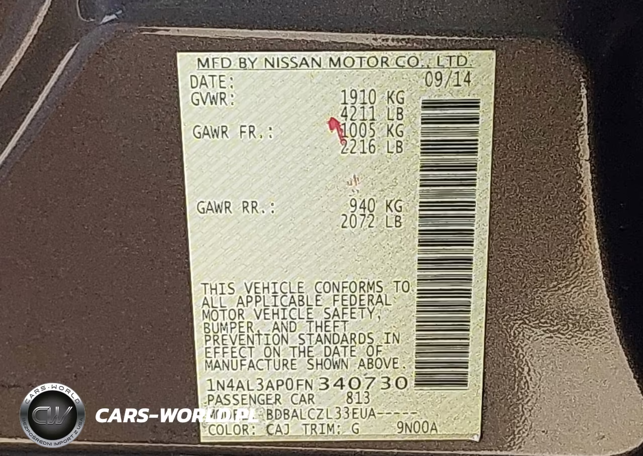 2015 Nissan Altima 2.5-2.5 S-2.5 Sl-2.5 Sv VIN:1N4AL3AP0FN340730 - 9