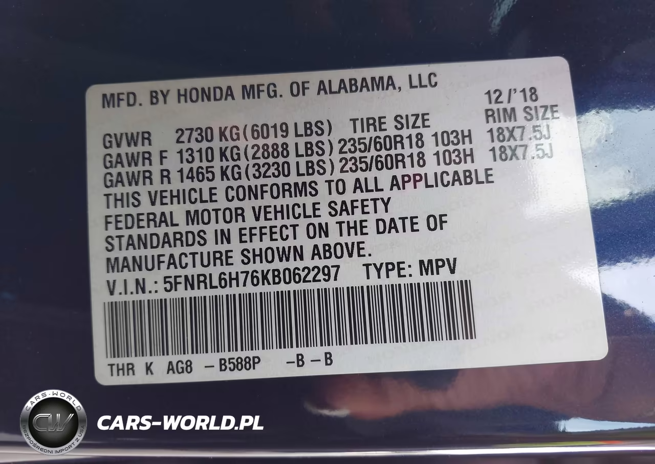 2019 Honda Odyssey Ex-L VIN:5FNRL6H76KB062297 - 9