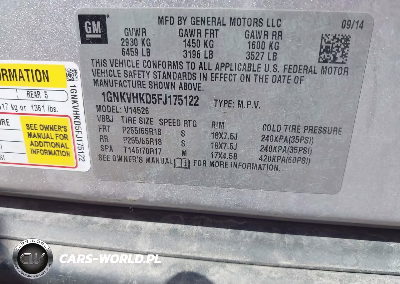 2015 Chevrolet Traverse 2Lt VIN:1GNKVHKD5FJ175122 - 9