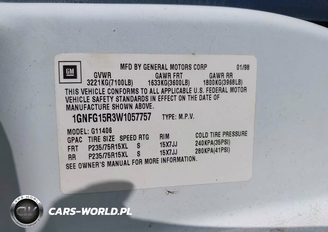 1998 Chevrolet Express VIN:1GNFG15R3W1057757 - 9