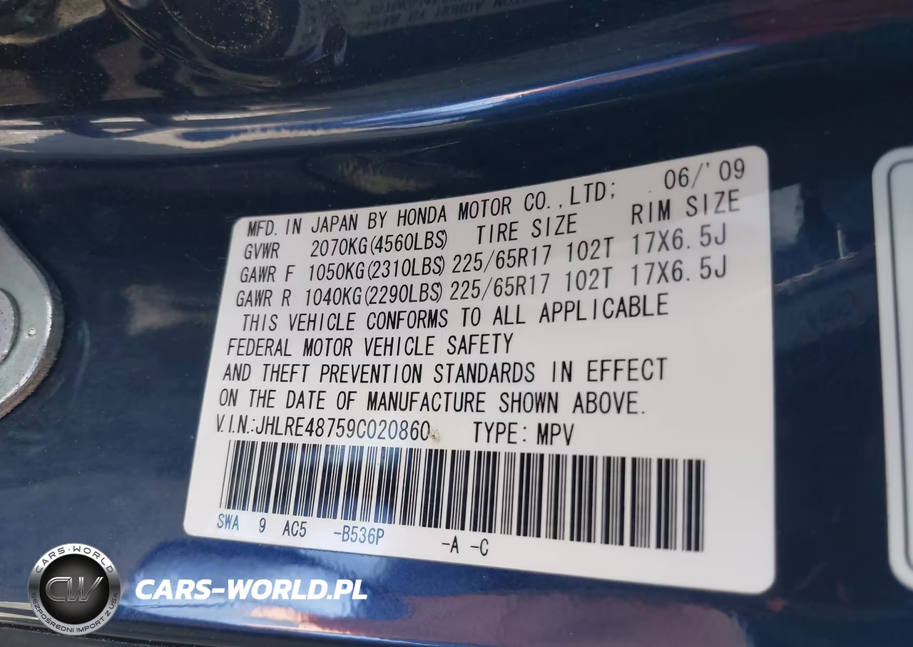 2009 Honda Cr-V Ex-L VIN:JHLRE48759C020860 - 9