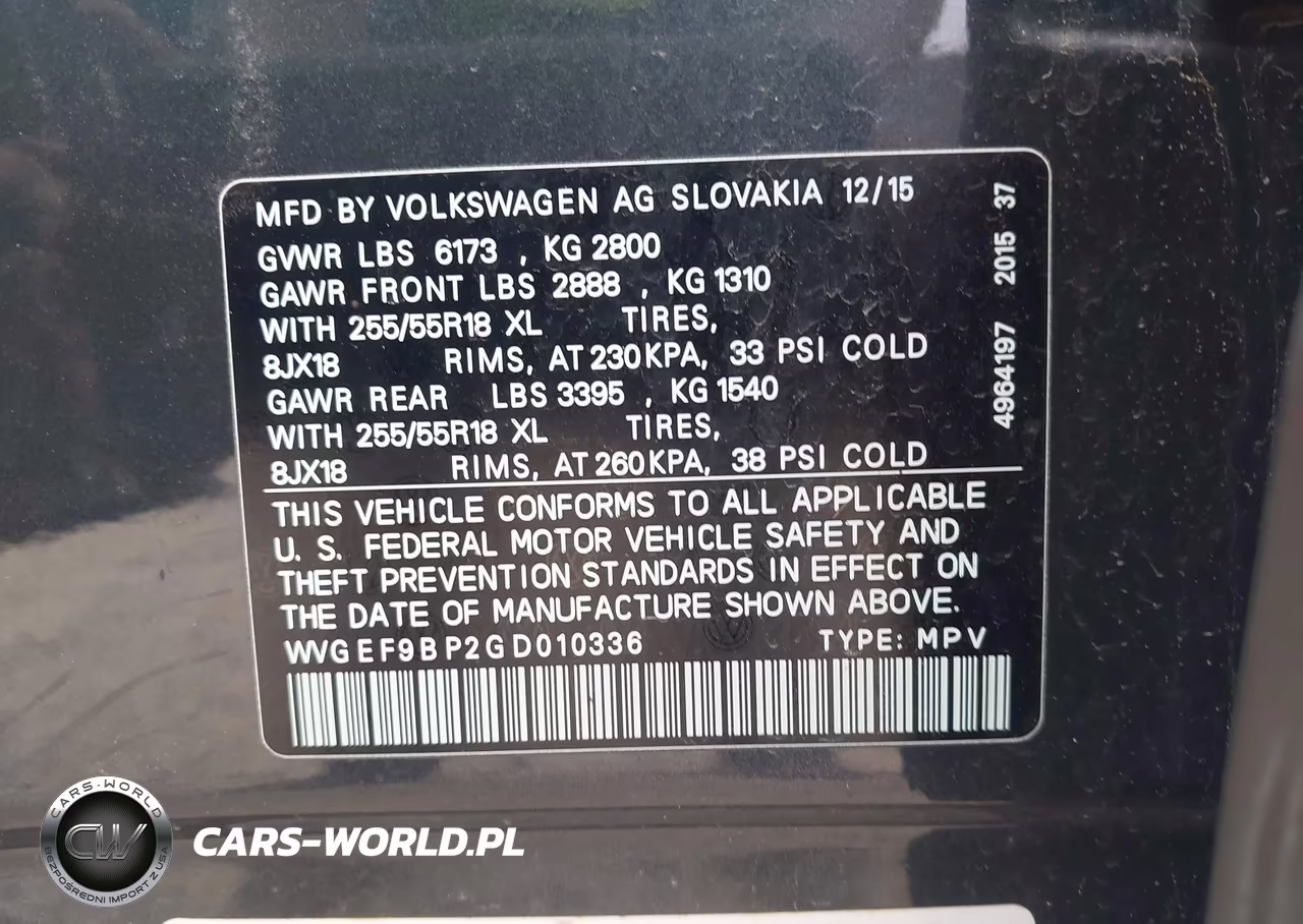 2016 Volkswagen Touareg Vr6 Sport VIN:WVGEF9BP2GD010336 - 9