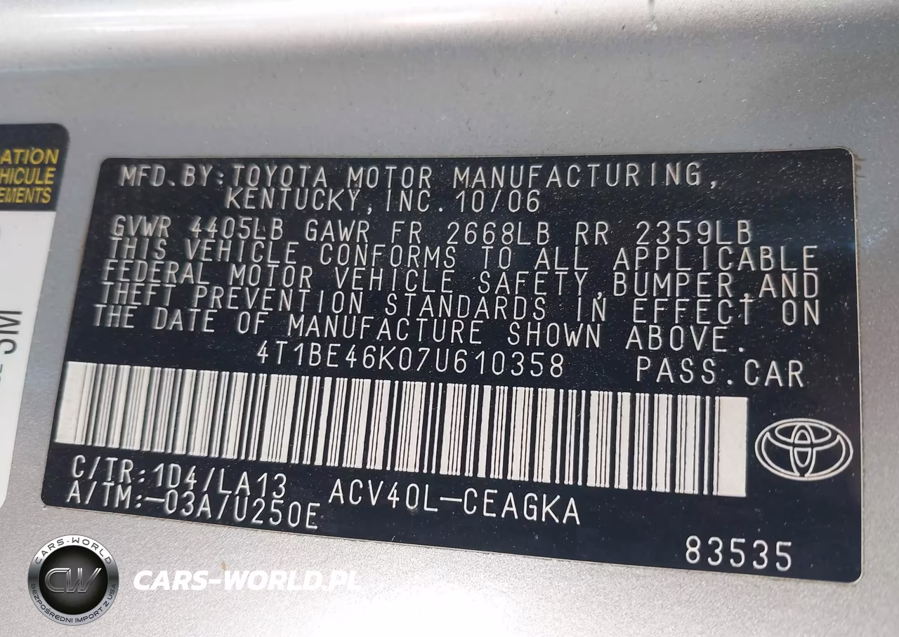 2007 Toyota Camry Xle VIN:4T1BE46K07U610358 - 9
