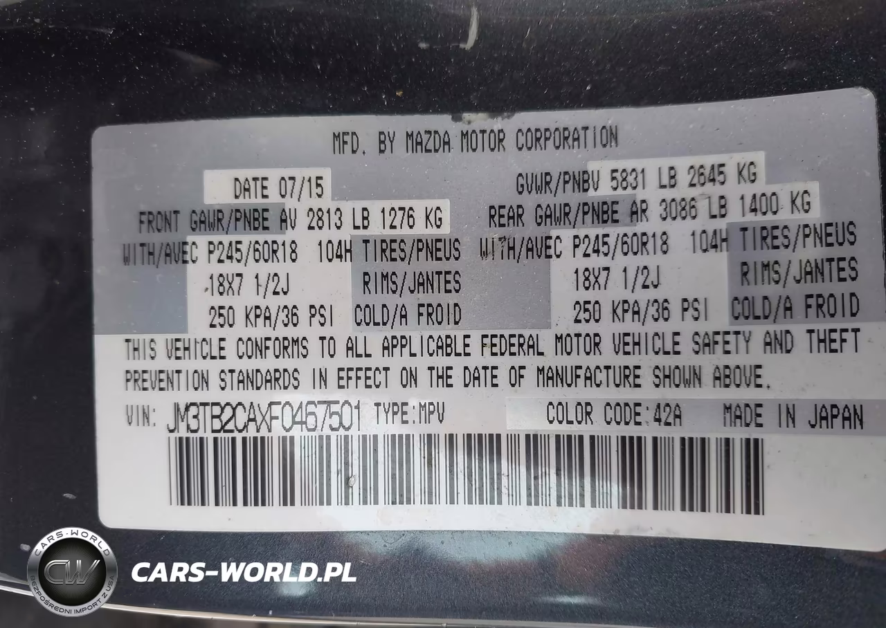 2015 Mazda Cx-9 Touring VIN:JM3TB2CAXF0467501 - 9