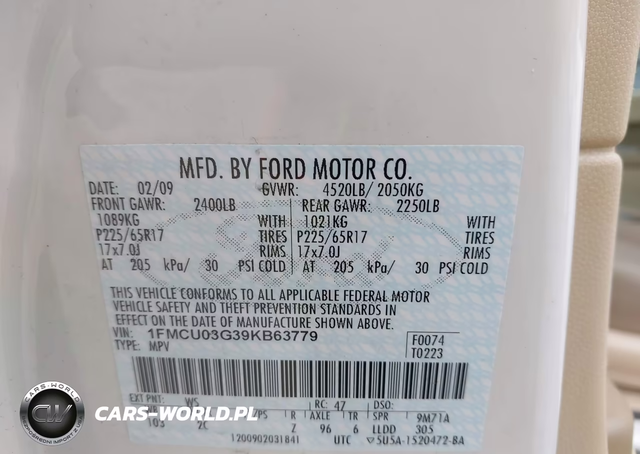 2009 Ford Escape Xlt VIN:1FMCU03G39KB63779 - 9