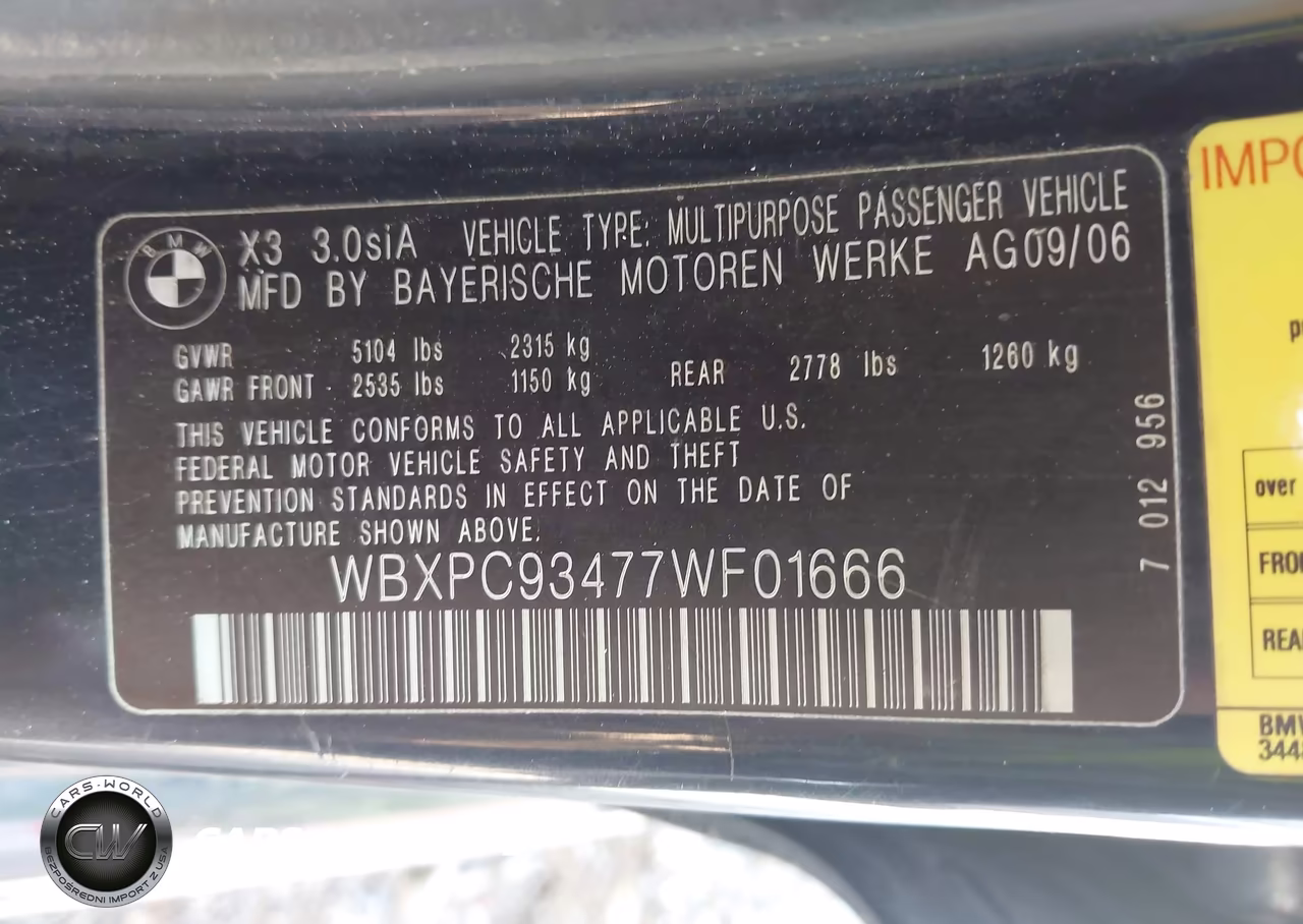 2007 BMW X3 3.0Si VIN:WBXPC93477WF01666 - 9