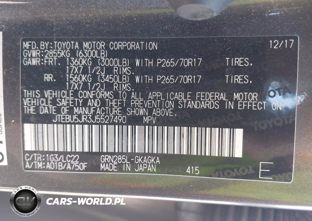 2018 Toyota 4Runner Trd Off Road Premium VIN:JTEBU5JR3J5527490 - 9