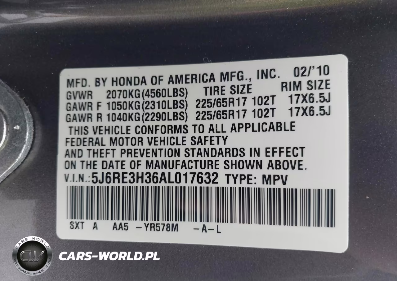 2010 Honda Cr-V Lx VIN:5J6RE3H36AL017632 - 9
