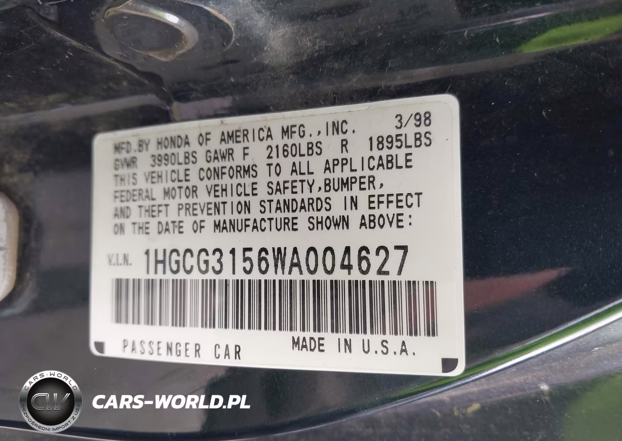1998 Honda Accord Ex VIN:1HGCG3156WA004627 - 9