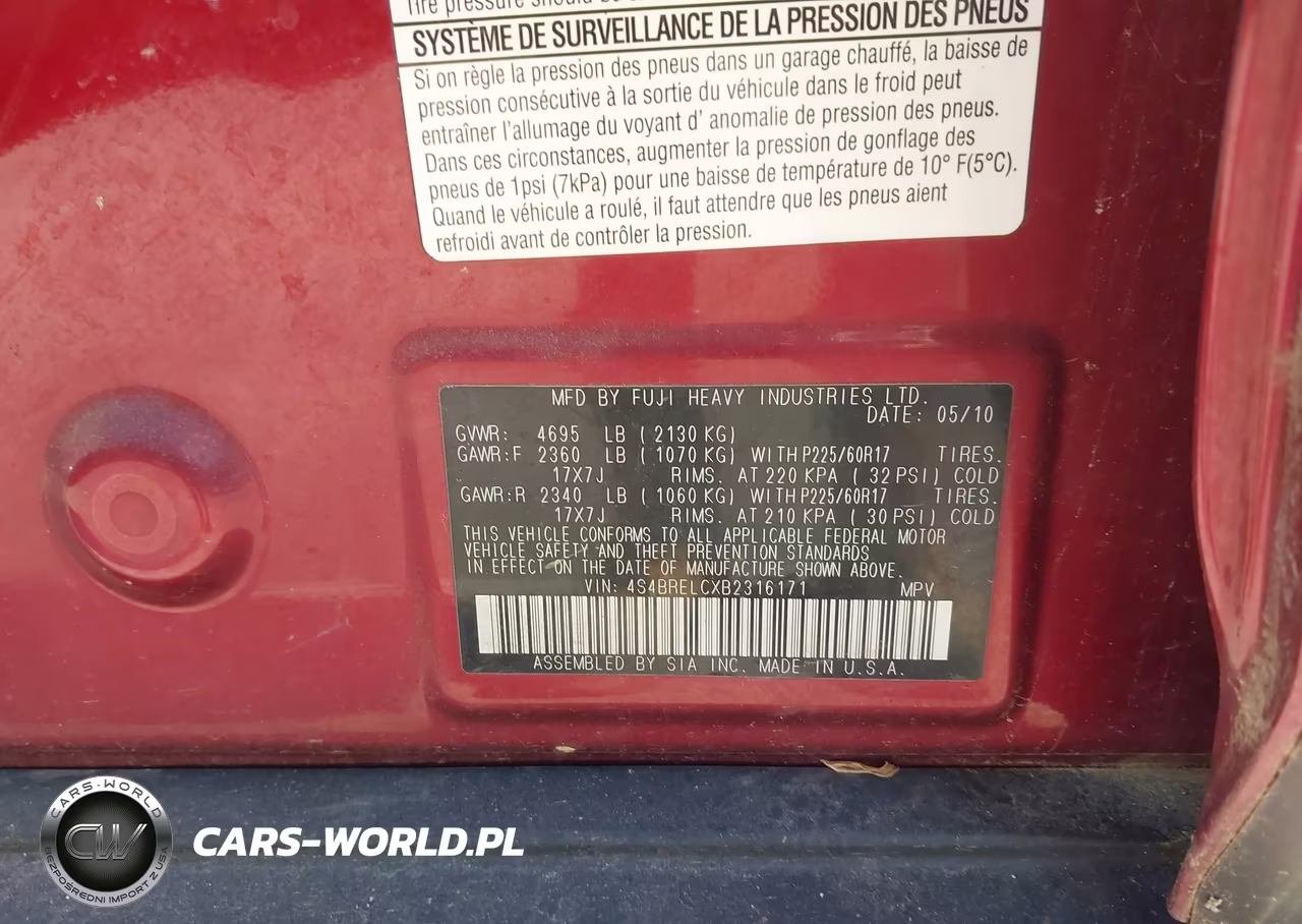 2011 Subaru Outback 3.6R Limited VIN:4S4BRELCXB2316171 - 9