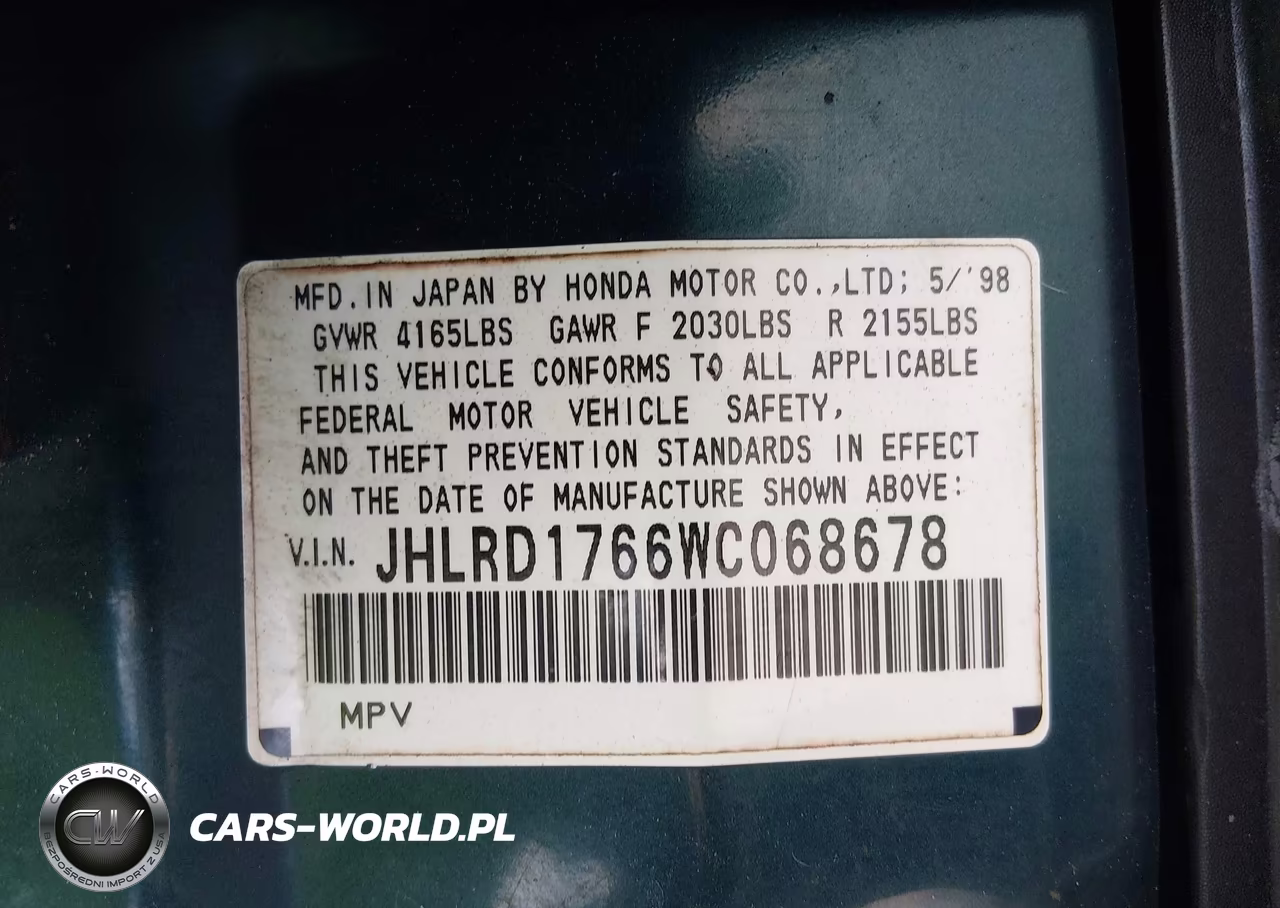 1998 Honda Cr-V Ex VIN:JHLRD1766WC068678 - 9