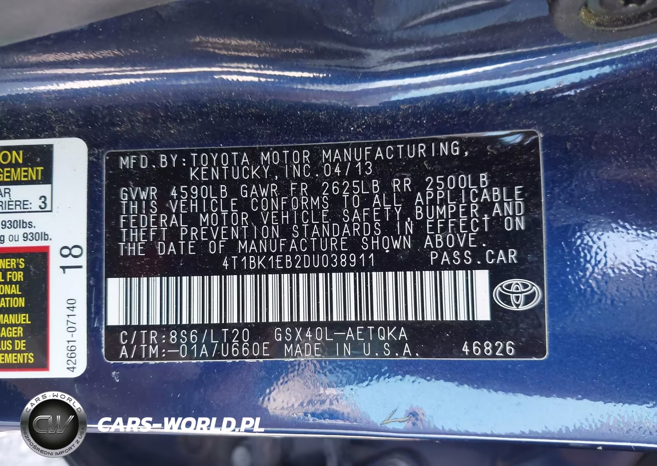 2013 Toyota Avalon Xle Touring VIN:4T1BK1EB2DU038911 - 9