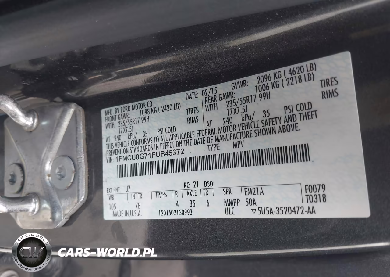 2015 Ford Escape Se VIN:1FMCU0G71FUB45372 - 9