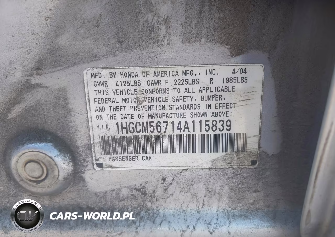 2004 Honda Accord 2.4 Ex VIN:1HGCM56714A115839 - 9