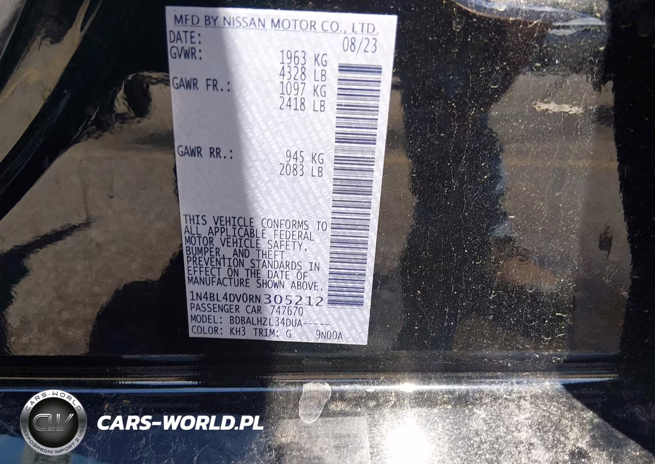 2024 Nissan Altima Sv Fwd VIN:1N4BL4DV0RN305212 - 9