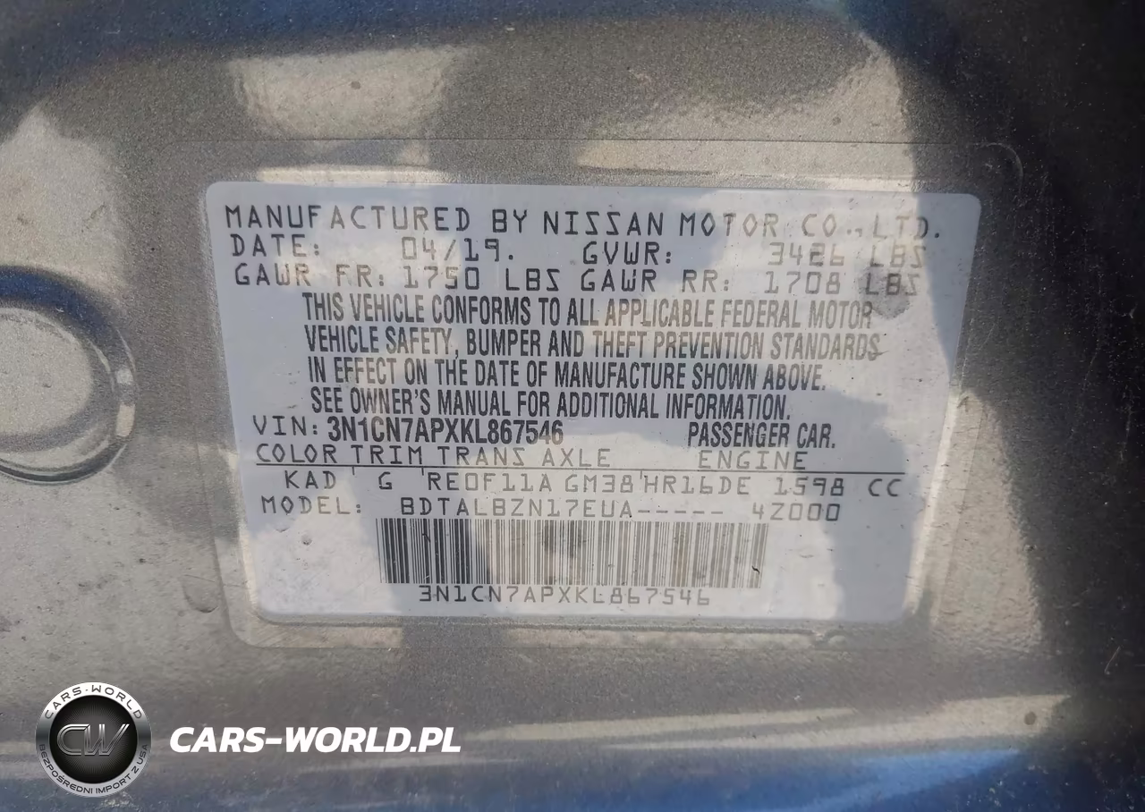 2019 Nissan Versa 1.6 Sv VIN:3N1CN7APXKL867546 - 9