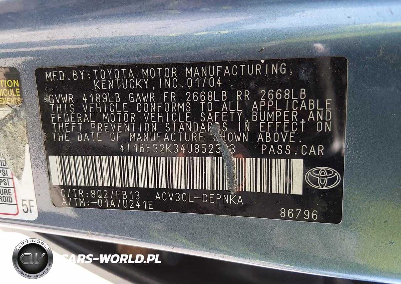 2004 Toyota Camry Le VIN:4T1BE32K34U852363 - 9