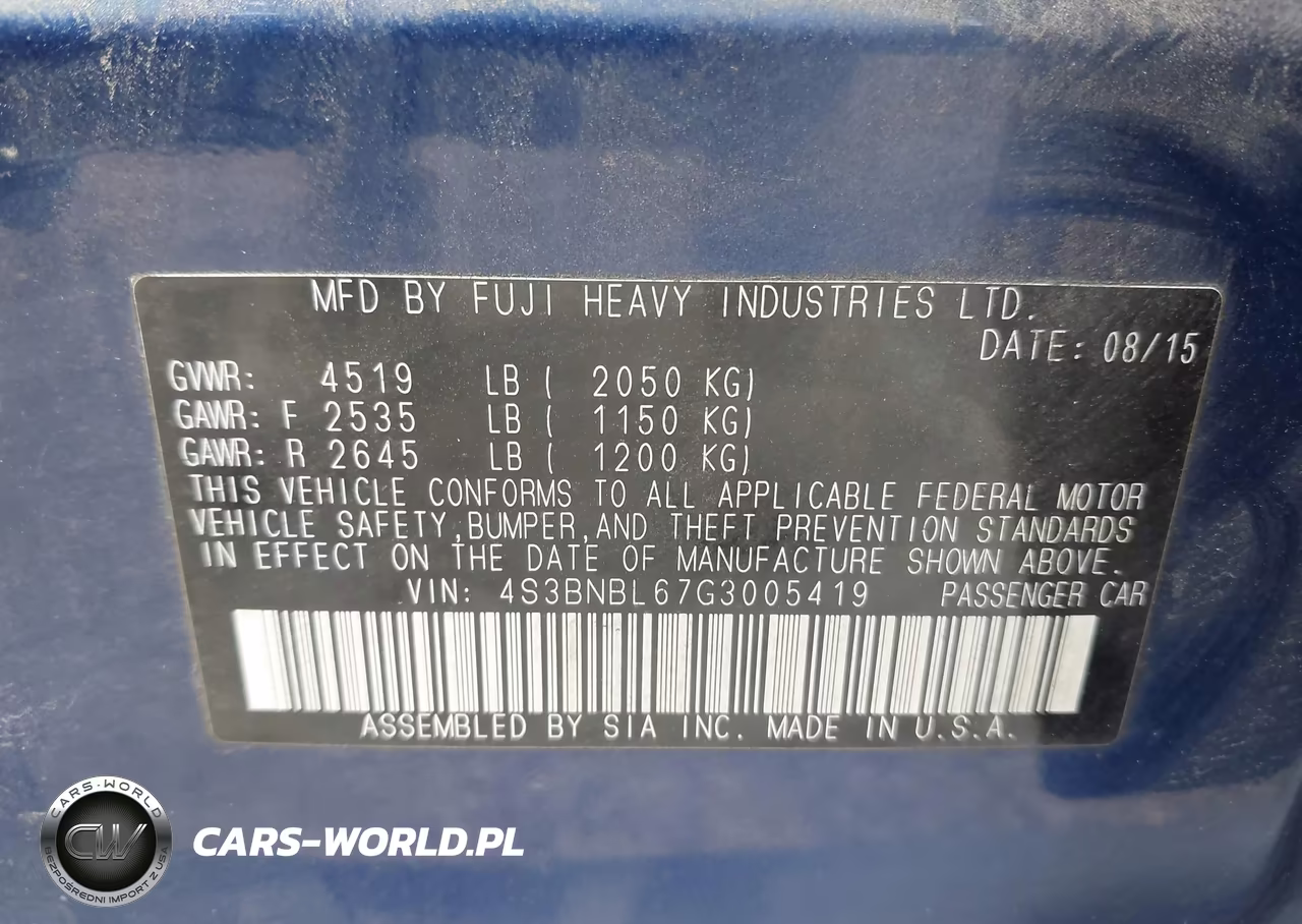 2016 Subaru Legacy 2.5I Limited VIN:4S3BNBL67G3005419 - 9