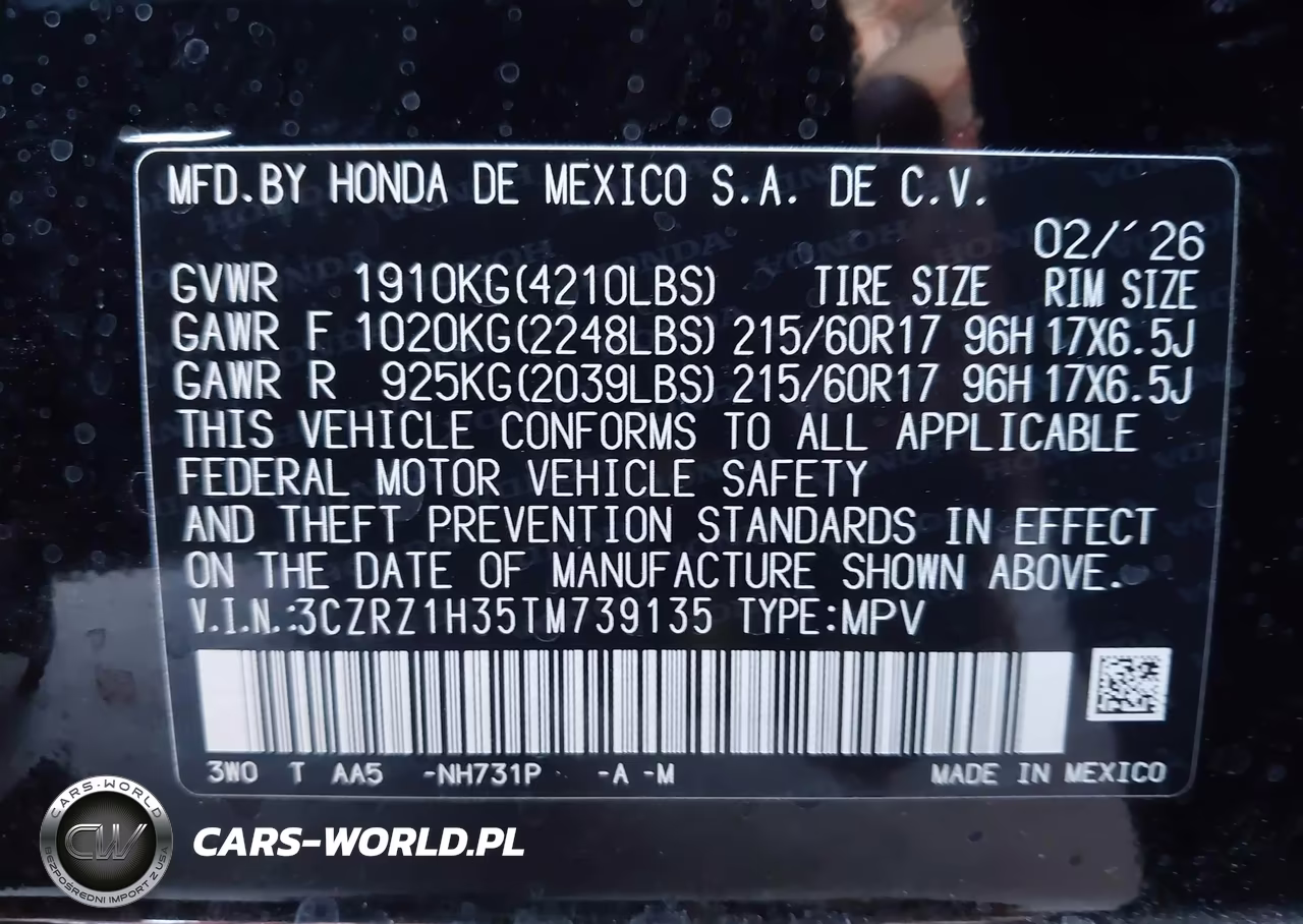 2026 Honda Hr-V 2Wd Lx VIN:3CZRZ1H35TM739135 - 9