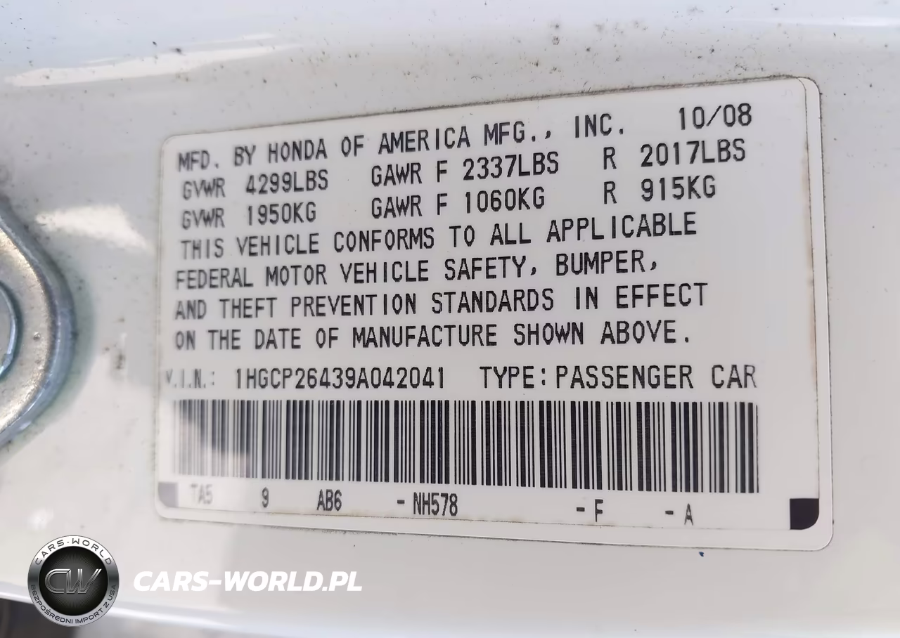 2009 Honda Accord 2.4 Lx-P VIN:1HGCP26439A042041 - 9