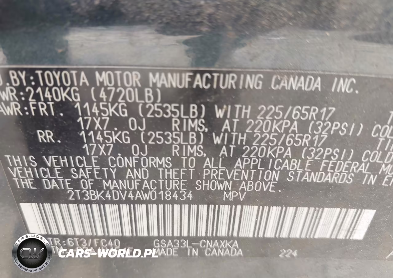 2010 Toyota Rav4 Base V6 VIN:2T3BK4DV4AW018434 - 9