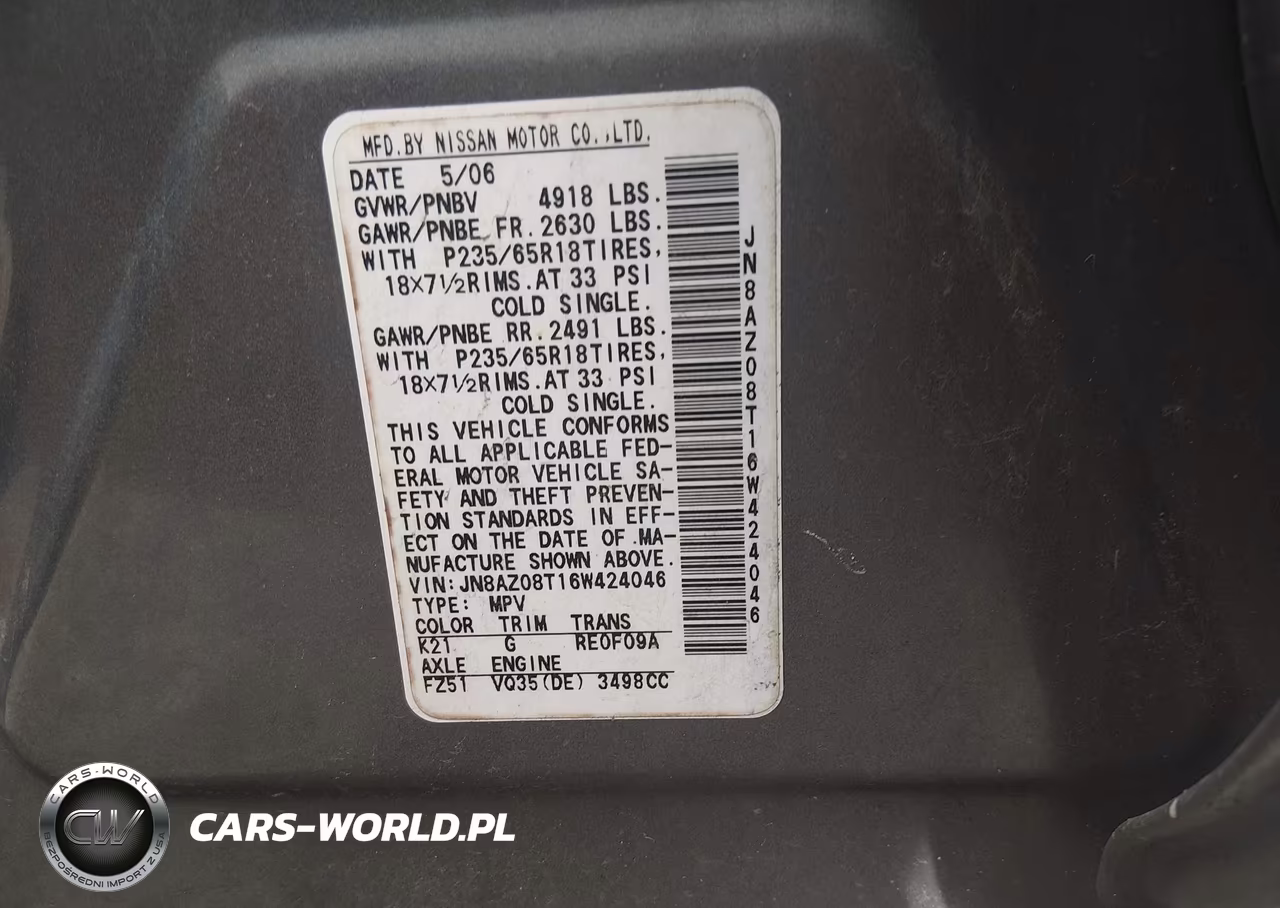 2006 Nissan Murano Sl VIN:JN8AZ08T16W424046 - 9