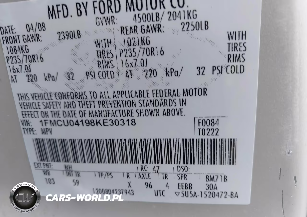 2008 Ford Escape Limited VIN:1FMCU04198KE30318 - 9