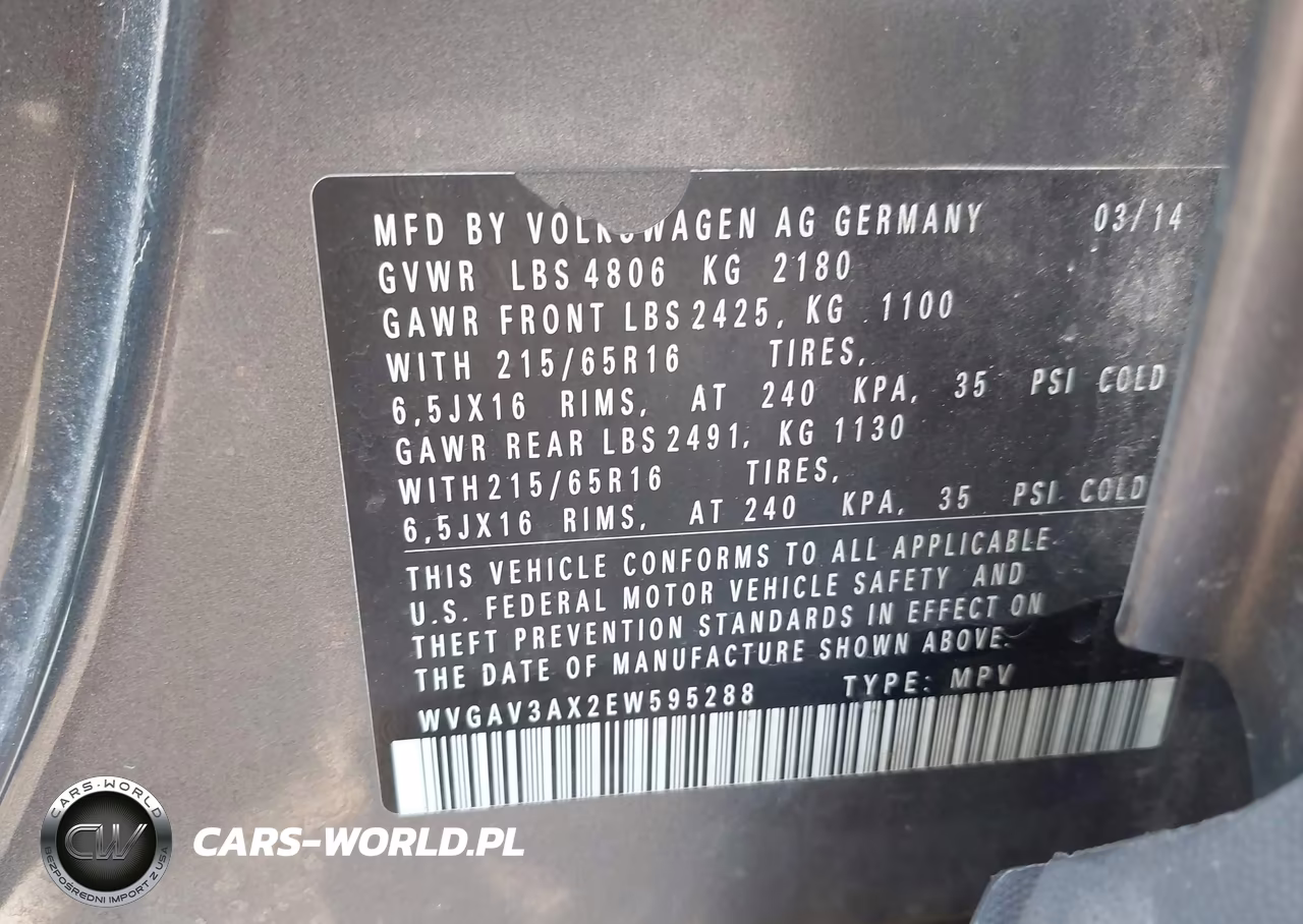 2014 Volkswagen Tiguan S VIN:WVGAV3AX2EW595288 - 9