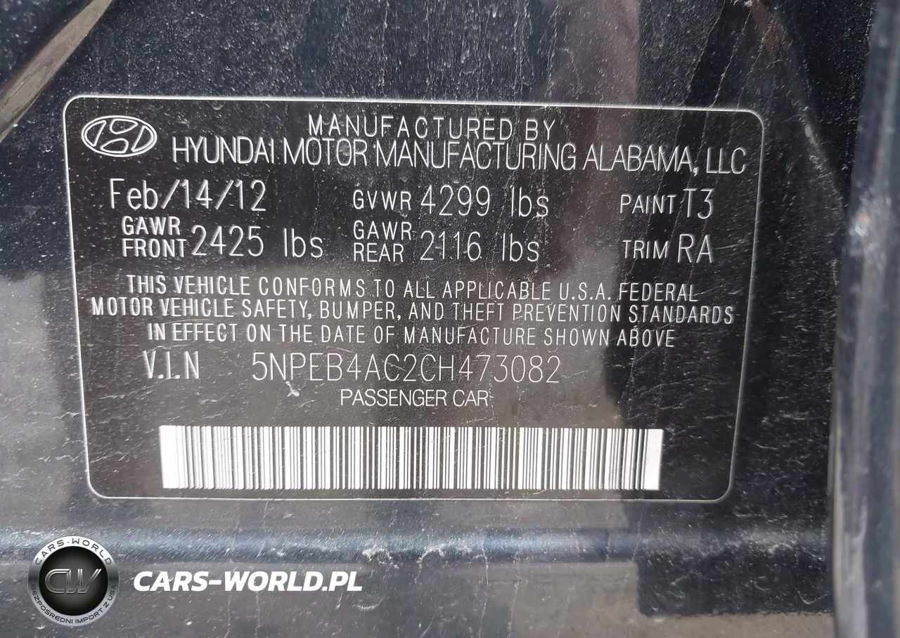 2012 Hyundai Sonata Gls VIN:5NPEB4AC2CH473082 - 9