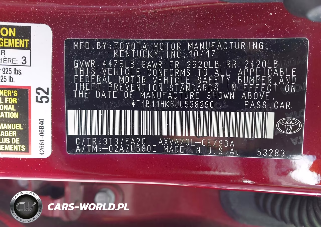 2018 Toyota Camry Se VIN:4T1B11HK6JU538290 - 9