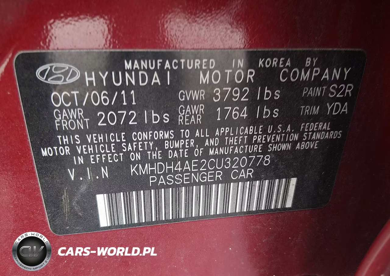 2012 Hyundai Elantra Limited (Ulsan Plant) VIN:KMHDH4AE2CU320778 - 9