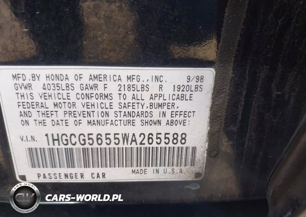 1998 Honda Accord Ex VIN:1HGCG5655WA265588 - 9