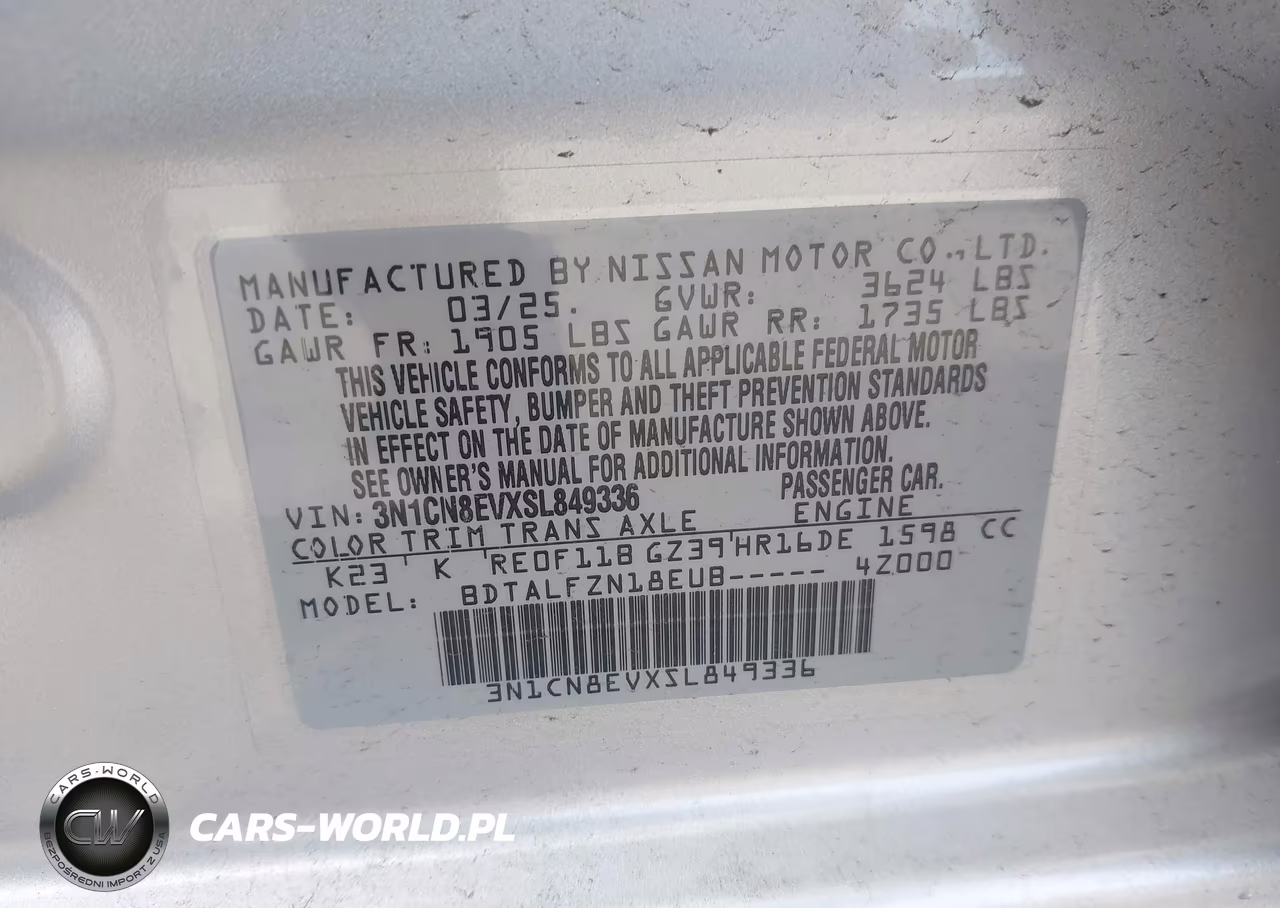 2025 Nissan Versa 1.6 Sv VIN:3N1CN8EVXSL849336 - 9