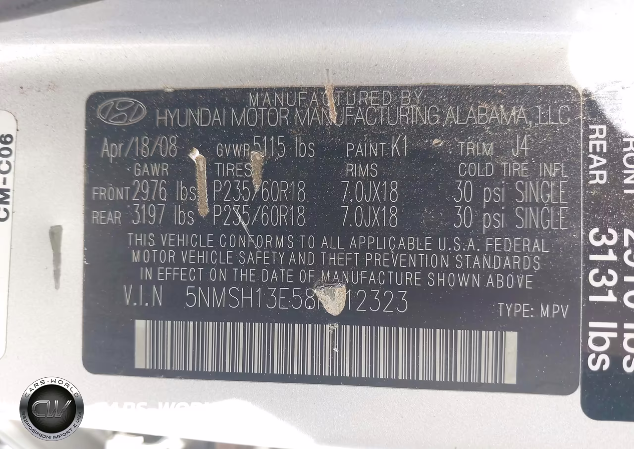 2008 Hyundai Santa Fe Limited-Se VIN:5NMSH13E58H212323 - 9