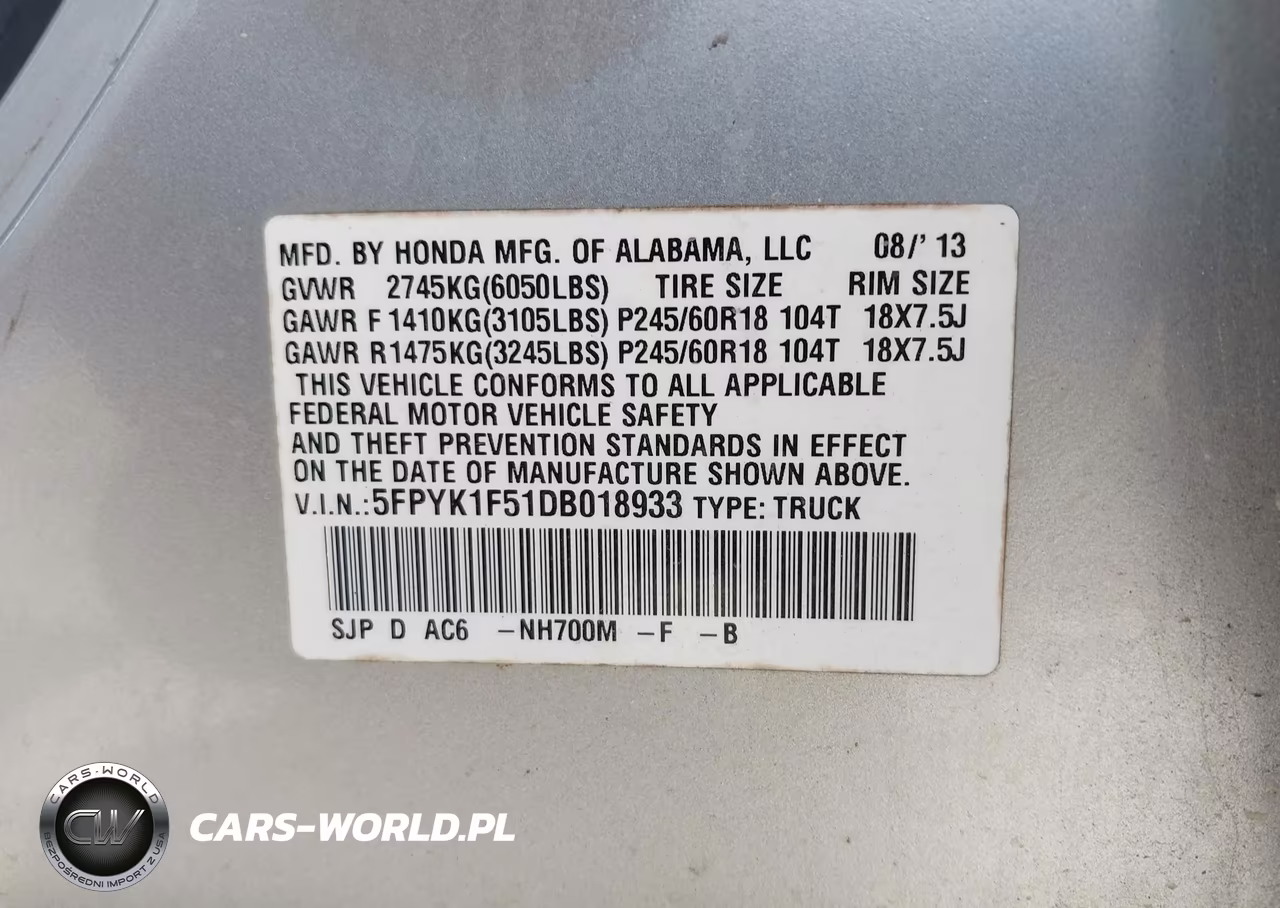 2013 Honda Ridgeline Rtl VIN:5FPYK1F51DB018933 - 9