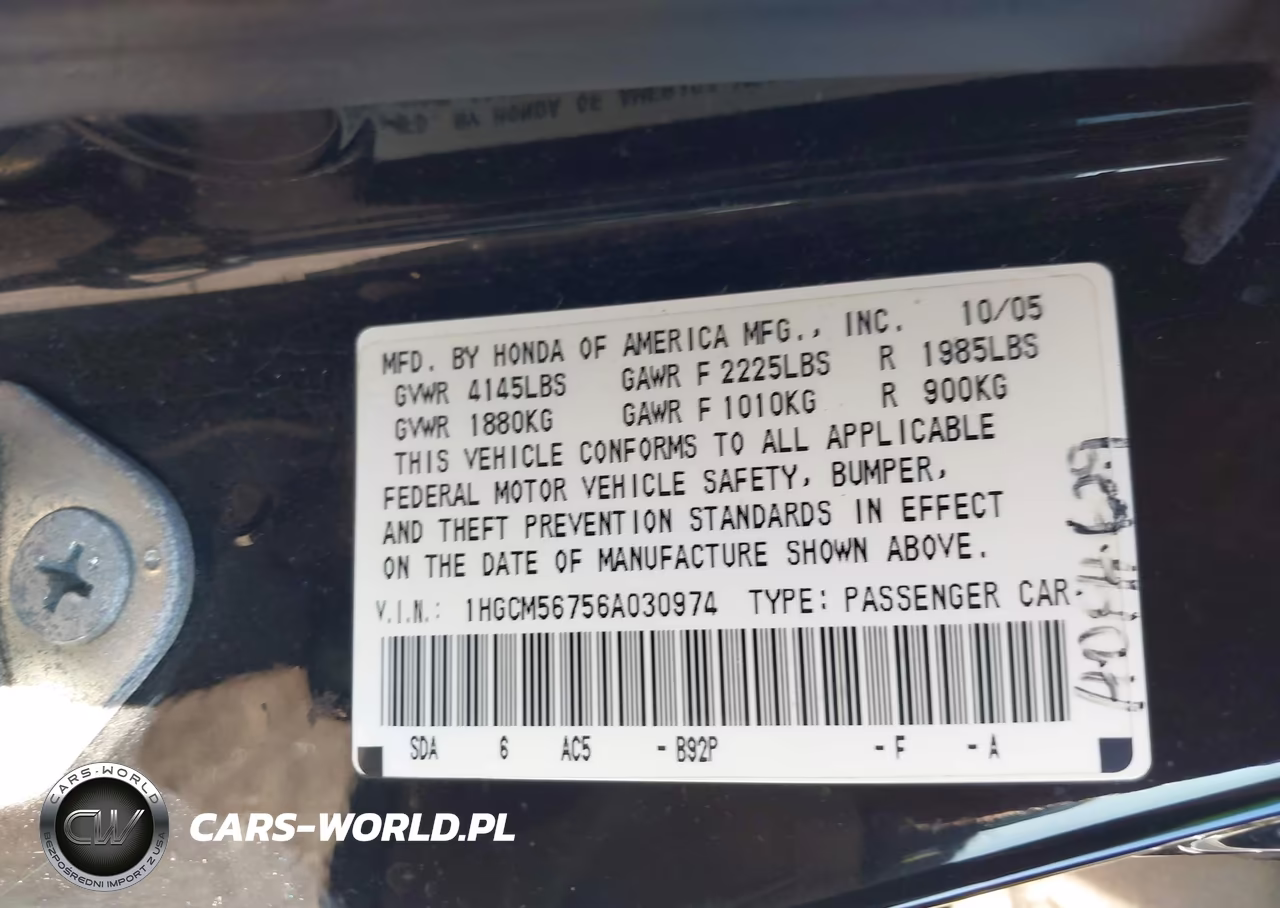 2006 Honda Accord 2.4 Ex VIN:1HGCM56756A030974 - 9