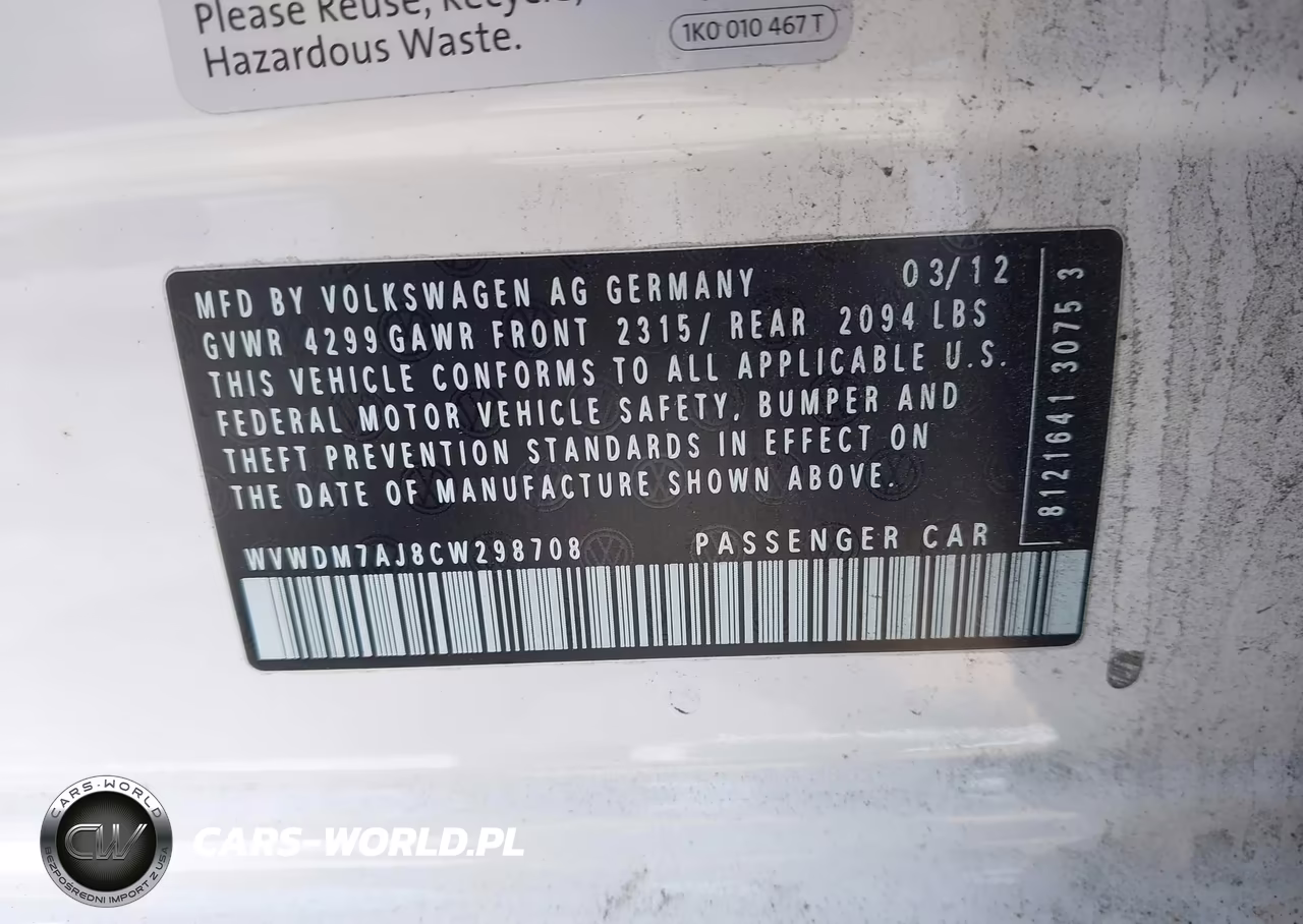 2012 Volkswagen Golf Tdi 4-Door VIN:WVWDM7AJ8CW298708 - 9