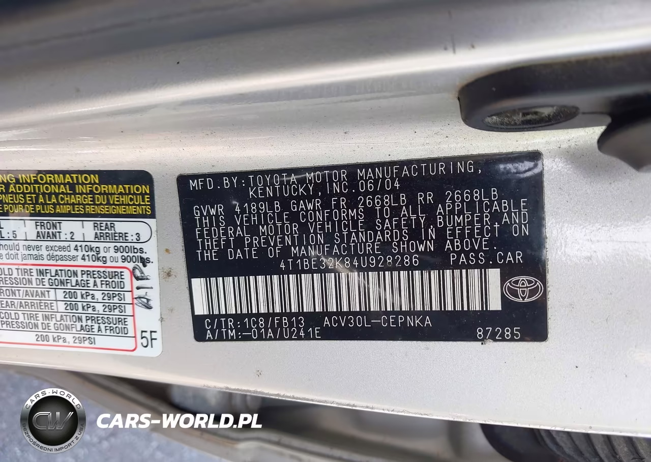 2004 Toyota Camry Le VIN:4T1BE32K84U928286 - 9