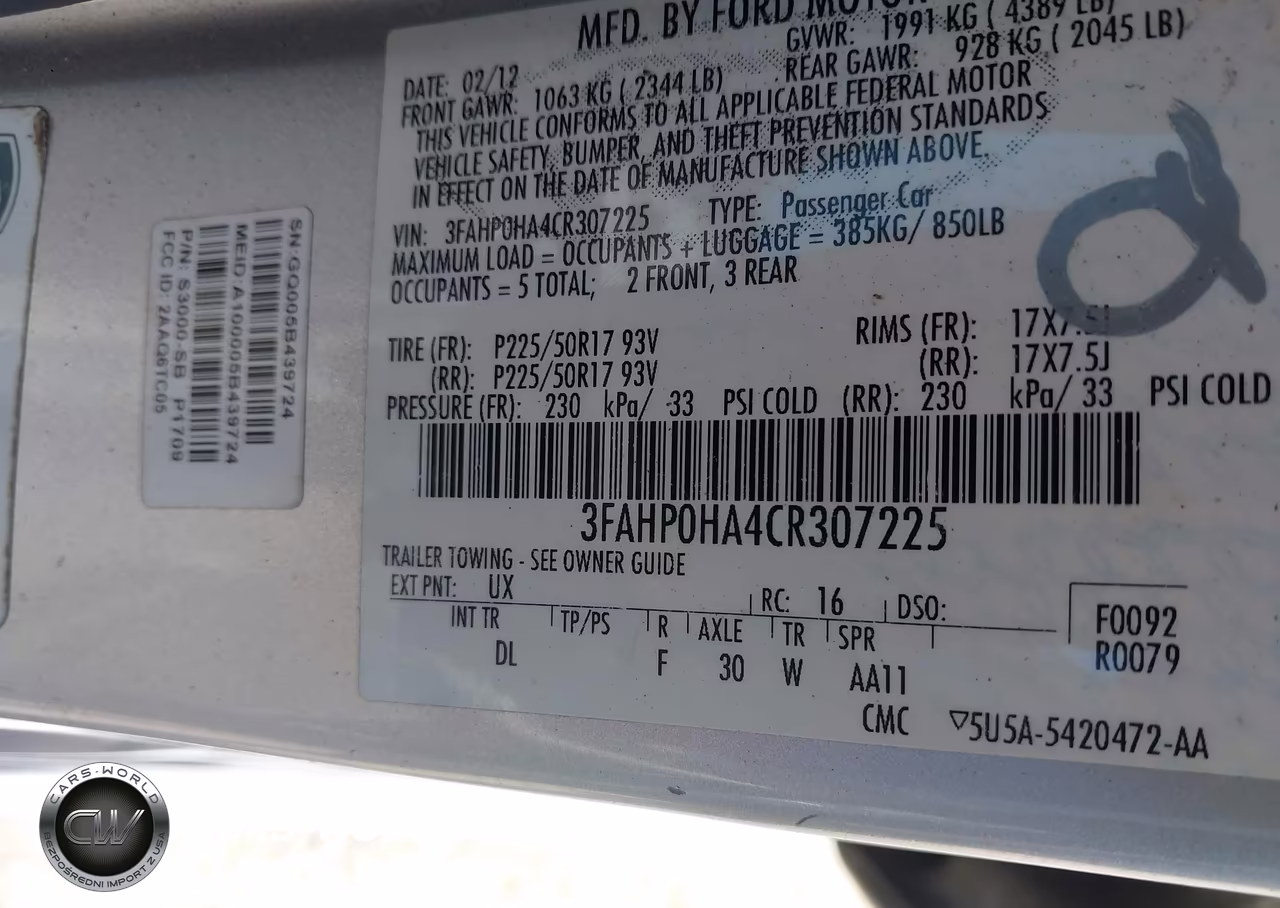 2012 Ford Fusion Se VIN:3FAHP0HA4CR307225 - 9