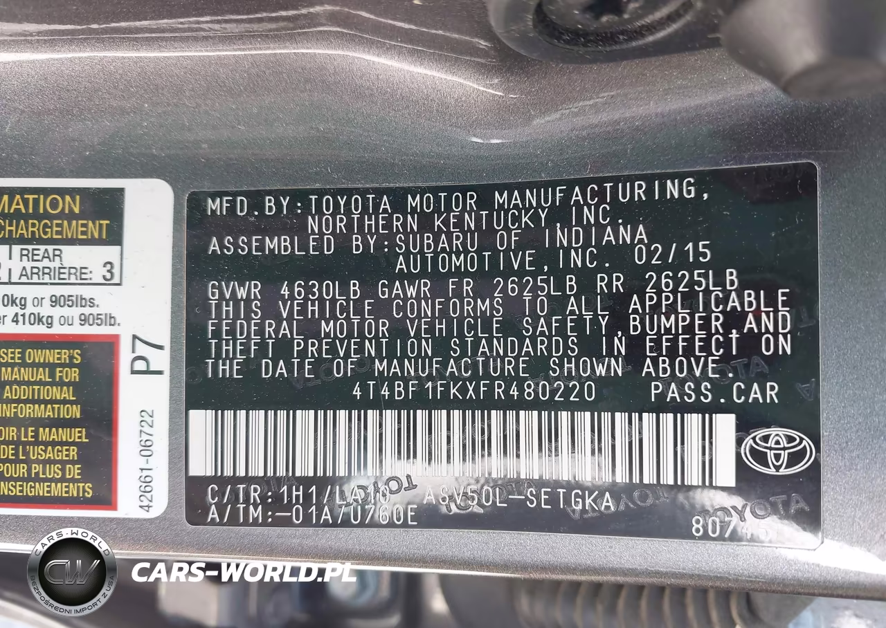 2015 Toyota Camry Xle VIN:4T4BF1FKXFR480220 - 9