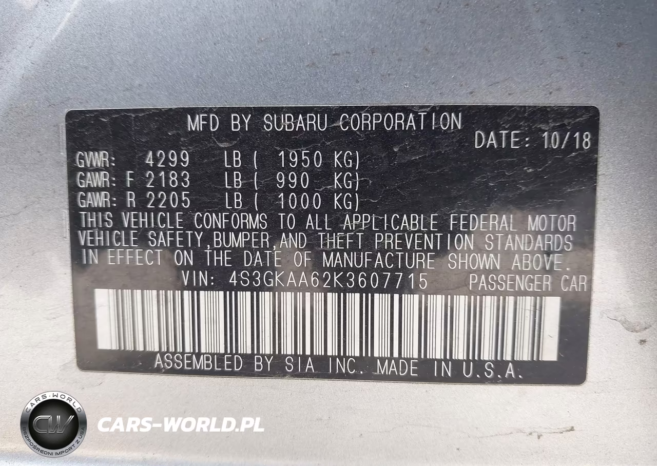 2019 Subaru Impreza 2.0I VIN:4S3GKAA62K3607715 - 9