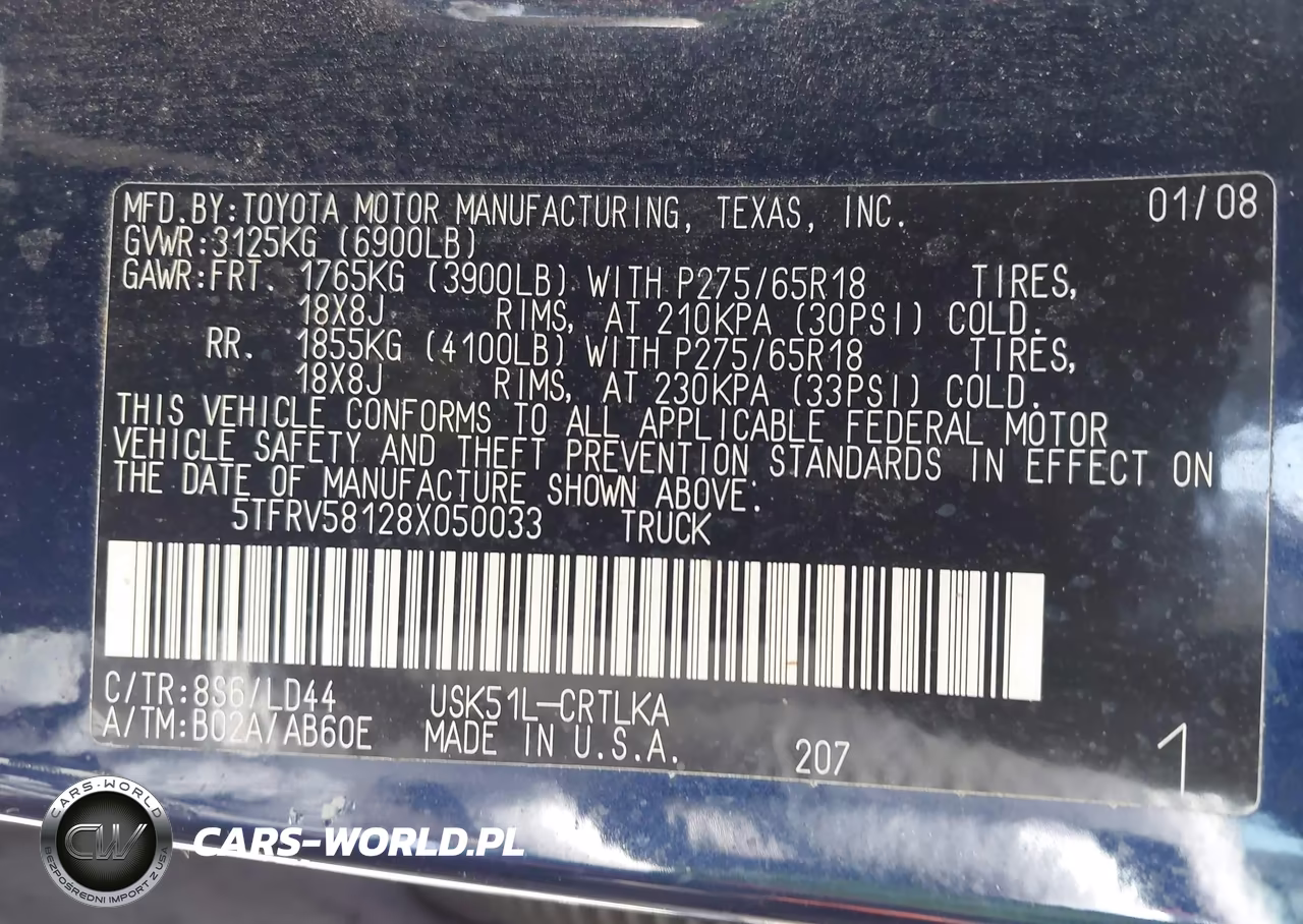 2008 Toyota Tundra Limited 5.7L V8 VIN:5TFRV58128X050033 - 9