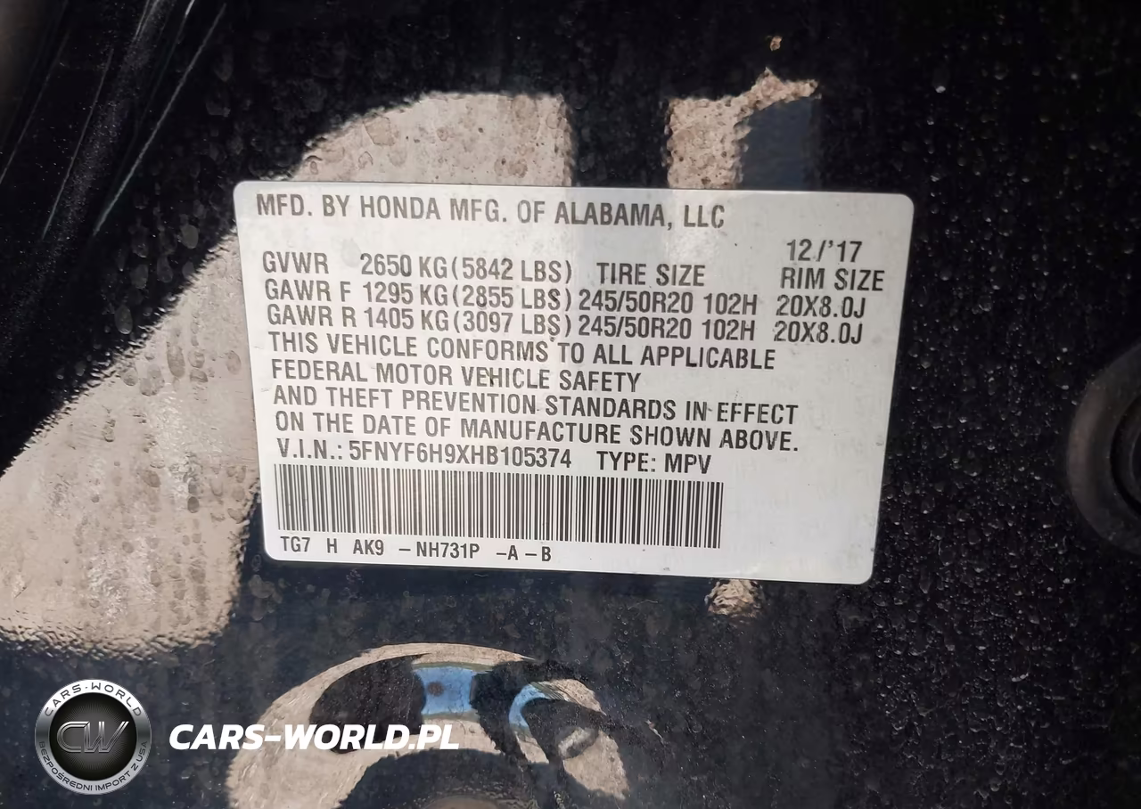 2017 Honda Pilot Touring VIN:5FNYF6H9XHB105374 - 9